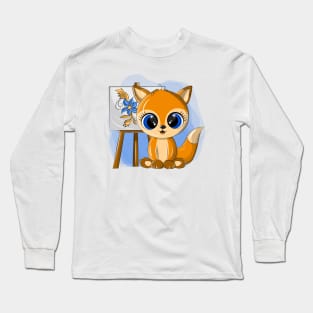 Funny fox painter with easel Long Sleeve T-Shirt